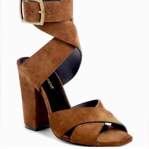 Saint Laurent Oak Suede Buckle Sandals